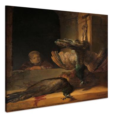Schilderij - Rembrandt van Rijn, Stilleven met pauwen, ca1639, 90x90cm.