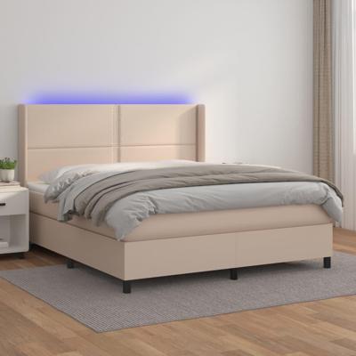 Boxspring met matras en LED kunstleer cappuccinokleur 180x200cm