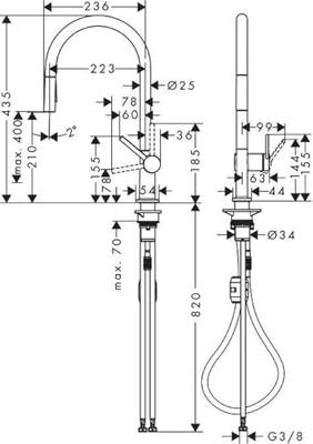 Hansgrohe Talis 1-gr keukenmkr 210 met uitttrekbare vuistdouche rvs-look 72800800
