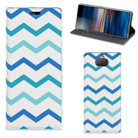 Sony Xperia 10 Hoesje met Magneet Zigzag Blauw - thumbnail