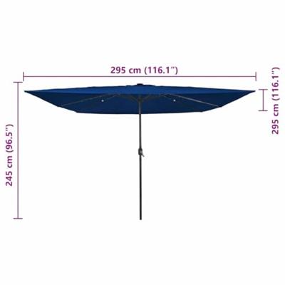 Parasol vierkant met LED-verlichting 295x245 cm azuurblauw