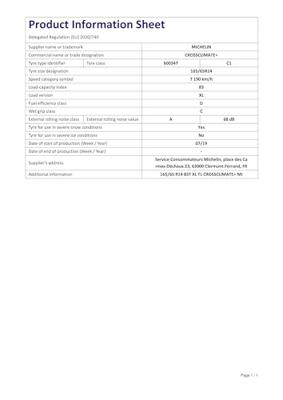 Michelin Crossclimate + xl 165/65 R14 83T 16565TR14TCCXL