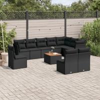 11-delige Loungeset met kussens poly rattan zwart - thumbnail