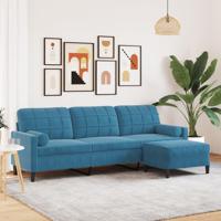 Driezitsbank met voetenbank 210 cm fluweel blauw - thumbnail