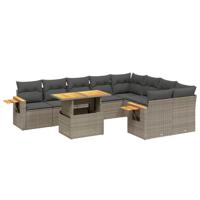 10-delige Loungeset met kussens poly rattan grijs - thumbnail