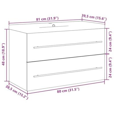2-delige Badkamermeubelset bewerkt hout betongrijs