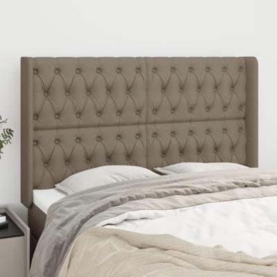 Hoofdbord met randen 147x16x118/128 cm stof taupe - thumbnail