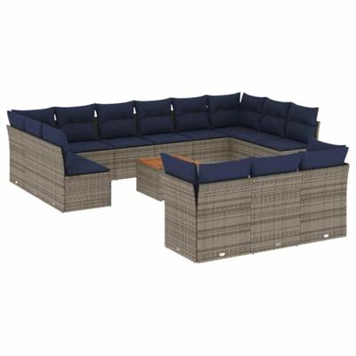 14-delige Loungeset met kussens poly rattan grijs