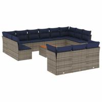 14-delige Loungeset met kussens poly rattan grijs - thumbnail