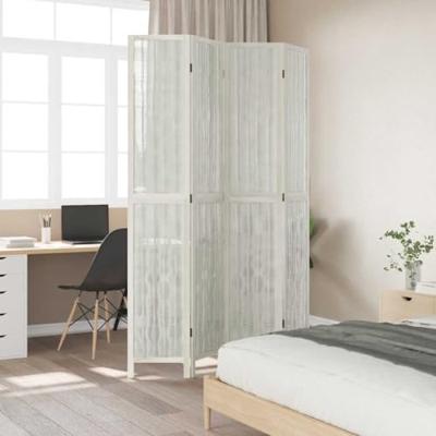 Kamerscherm met 4 panelen massief paulowniahout wit