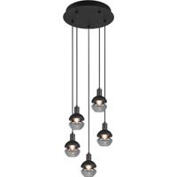 LED Hanglamp - Hangverlichting - Trion Merda - E14 Fitting - 5-lichts - Rond - Mat Zwart - Aluminium - thumbnail