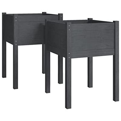 VidaXL Plantenbakken 2 st 50x50x70 cm massief grenenhout grijs VidaXL Plantenbakken 2 st 50x50x70 cm massief grenenhout grijs