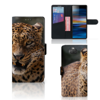 Sony Xperia 10 Plus Telefoonhoesje met Pasjes Luipaard - thumbnail