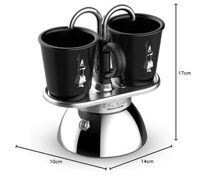 Italiaanse koffiezetmachine set + 2 kopjes - BIALETTI - Mini inductie - 100 ml - Roestvrij staal / Zwart
