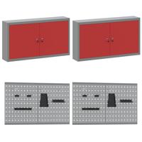 Werkbankset met plank 8 pcs Rood en Grijs Gepoedercoat staal - thumbnail