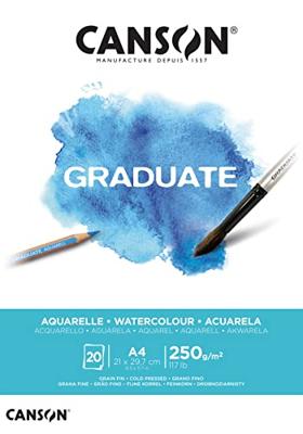 Aquarelpapier Canson Graduate Watercolour 20vel 250gr A4 natuurlijk wit Aquarelpapier Canson Graduate Watercolour 20vel 250gr A4 natuurlijk wit