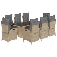 9-delige Tuinset met kussens poly rattan gemengd beige - thumbnail