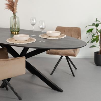 Sohome Ovale Eettafel 'Coco' Mangohout en staal, kleur Zwart, 240 x 110cm