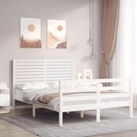 Bedframe met hoofdbord massief hout wit - thumbnail