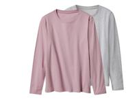 esmara Set van 2 dames shirts met lange mouwen (Roze/grijs, M (40/42)) - thumbnail