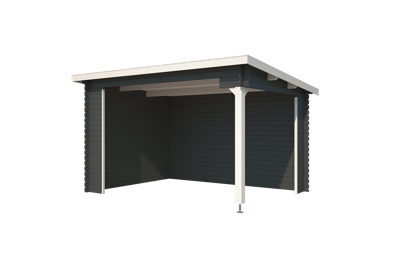 Outdoor Life Lara Blokhut 400x295 cm 28 mm vuren Carbon Grey-Wit gecoat- Lessenaarsdak- - Outdoor Life