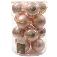 16 Kerstballen glas emaille-mat 80mm poederroze KSD - Ksd - thumbnail