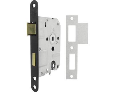 Nemef 1269 Deurslot | DM50mm | PC55mm | krukgat 8mm | voorplaat zwart gelakt 20x174mm afgerond | messing dag- en nachtschoot | DR 1+3/2+4 -