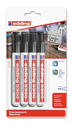 Viltstift edding 3300 schuin 1-5mm zwart blister à 4 stuks Viltstift edding 3300 schuin 1-5mm zwart blister à 4 stuks