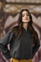 Only Onlaggie Life L/s Pinstripe Bomber Tlr Jackets Dark Grey Melange - thumbnail