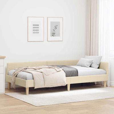 Hoekbedframe Crème 90 x 200 cm Stof en Geïmproviseerd hout