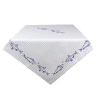 Clayre & Eef Tafelkleed 150x250 cm Wit Blauw Katoen Rechthoek Vissen - thumbnail