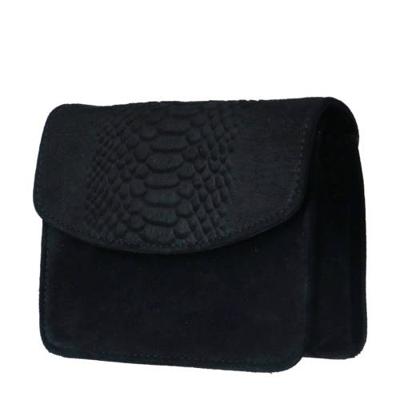 Manfield suède schoudertas slangenprint zwart