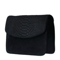 Manfield suède schoudertas slangenprint zwart - thumbnail