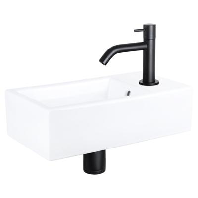Differnz Force fonteinset - 40x22x11.5cm - Rechthoek - 1 kraangat - Gebogen matte zwarte kraan - Keramiek Wit SW354807/SW499009/SW529054/SW724040/SW796275