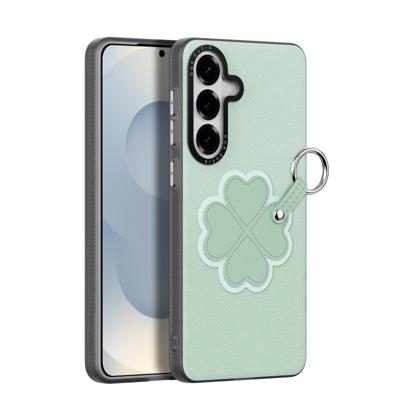 Dux Ducis Luvy Samsung Galaxy S26 Plus PU-leren backcover hoes met ringhouder - Klavertje/Groen Dux Ducis Luvy Samsung Galaxy S26 Plus PU-leren backcover hoes met ringhouder - Klavertje/Groen