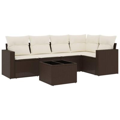 6-delige Loungeset met kussens poly rattan bruin - thumbnail