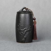 Pruim bloem patroon steengoed thee blikken opslagtanks keramische thee set theeceremonie accessoires (zwart) - thumbnail