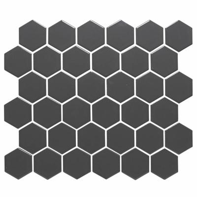 Mozaïek Barcelona 28.1x32.5 cm Geglazuurd Porselein Hexagon Mat Donker Grijs The Mosaic Factory