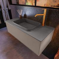 Badkamermeubelset Mondiaz Erin 100 cm met 1 Lade met RIDGE Wastafel Midden Dark grey met 1 kraangat Greeploos Mat Smoke - thumbnail