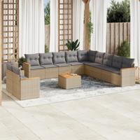 12-delige Loungeset met kussens poly rattan gemengd beige - thumbnail