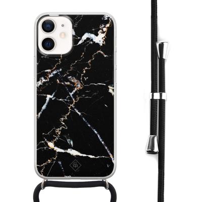 iPhone 12 mini hoesje met koord - Marmer zwart