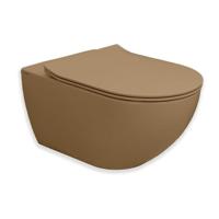 Royal Plaza Belbo wandcloset - 55cm - cycloneflush - zonder spoelrand - met toiletzitting - tabak SW1127061 / SW1075543 - thumbnail