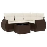 5-delige Loungeset met kussens poly rattan bruin - thumbnail