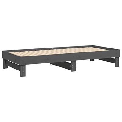 Slaapbank uitschuifbaar massief grenenhout grijs 2x(90x200) cm - thumbnail
