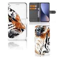 Hoesje Xiaomi 12 | 12X Watercolor Tiger | Portemonnee hoesje - thumbnail