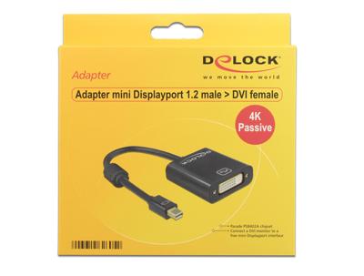 Delock 62605 Adapter mini DisplayPort 1.2 male > DVI female 4K Passief zwart Delock 62605 Adapter mini DisplayPort 1.2 male > DVI female 4K Passief zwart