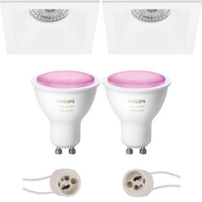 Pragmi Pollon Pro - Inbouw Vierkant - Mat Wit - Verdiept - 82mm - Philips Hue - LED Spot Set GU10 - White and Color Ambiance - Bluetooth