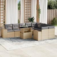 10-delige Loungeset met kussens poly rattan beige - thumbnail