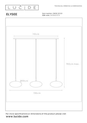 Lucide ELYSEE - Hanglamp - 3xE27 - Opaal