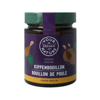 Heldere kippenbouillonpoeder zonder gist bio 110 Gram Heldere kippenbouillonpoeder zonder gist bio 110 Gram